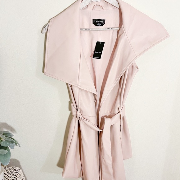 Bebe Pink Asymmetrical Faux Leather Vest with Belt - Picture 6 of 10
